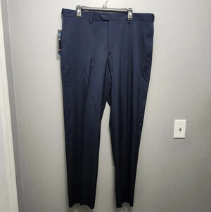 Savane men's dress trouser 38×32 navy blue expandable waist band straigh…